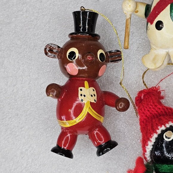 Vintage Handcrafted Wood Christmas Ornaments Set Of 5 Traditional Snowman Pengui - Picture 4 of 10